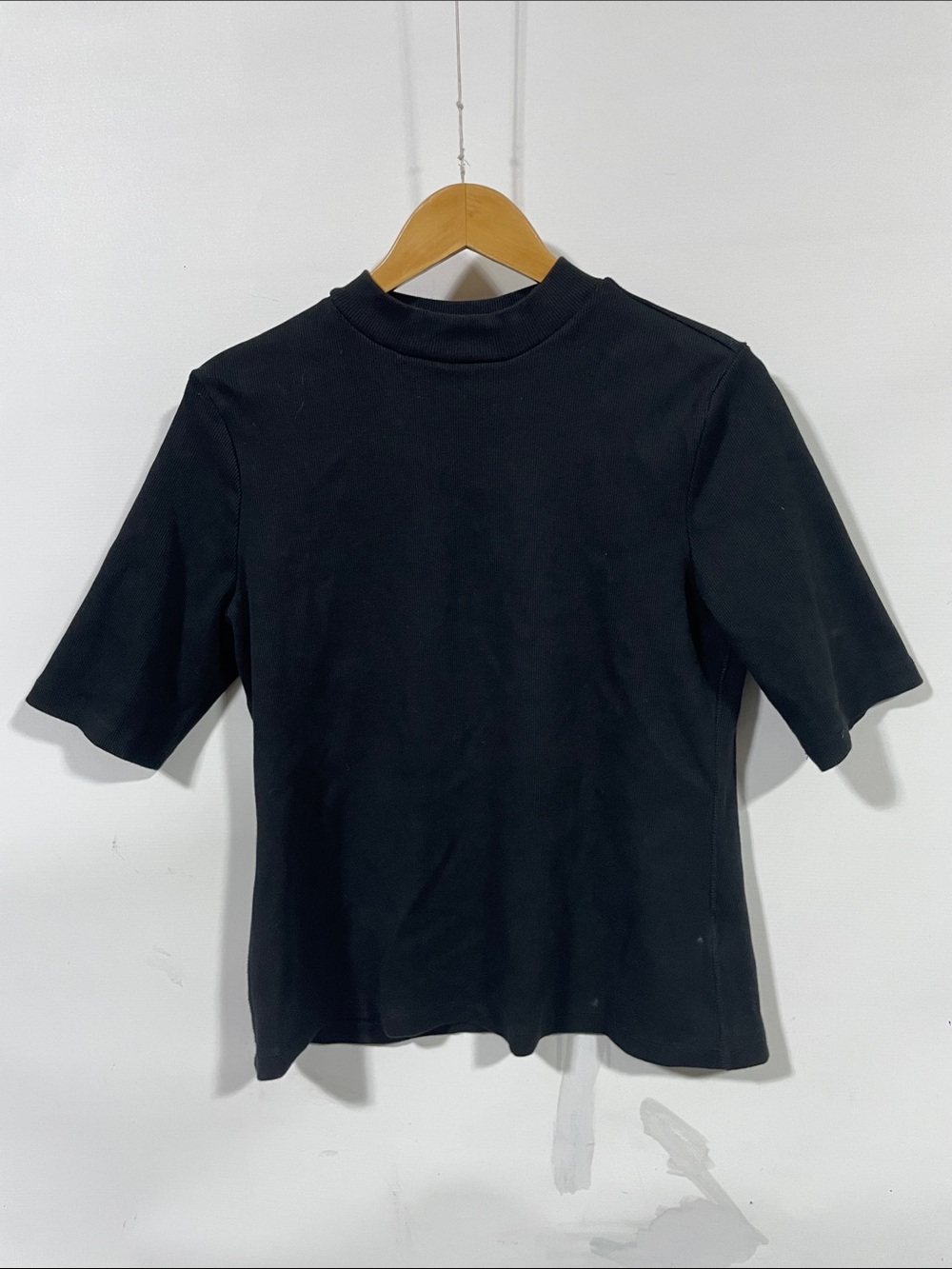 Maeve Black Short Sleeve Mock Neck Tee